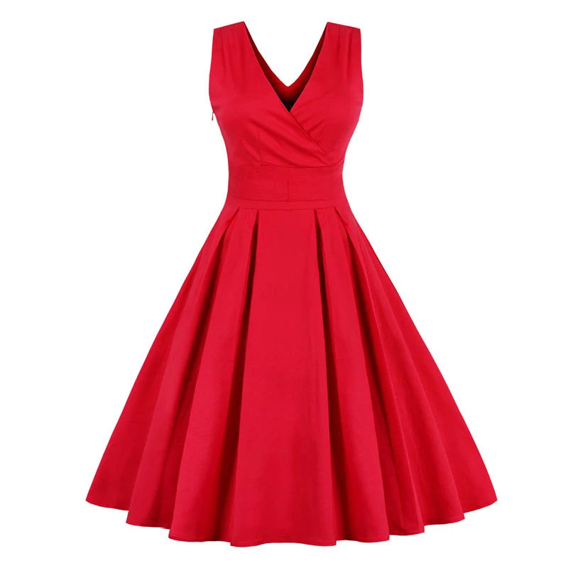 Kostlish Elegant Women Summer Dress 2017 Sleeveless Swing 1950s Vintage Tunic Dress V-Neck Sexy Evening Party Dresses Sundress (6)