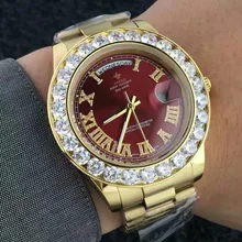 Золотые часы с большим бриллиантом, бренд Iced Out, день, дата, президент, 2813, наручные часы, Бизнес Reloj A, топ, Элитный Мужской дизайнерский часы