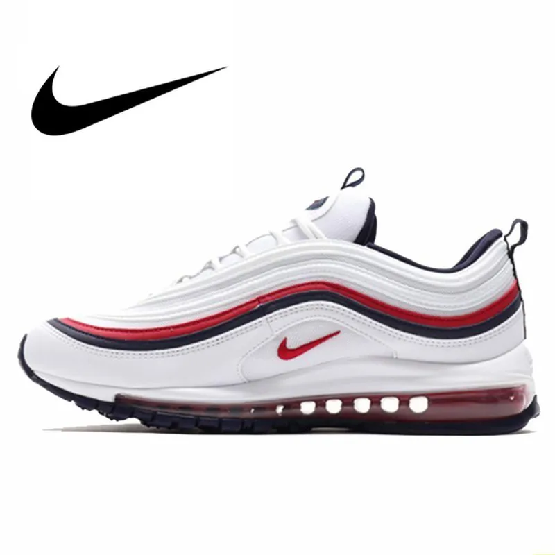 Оригинальные Nike Оригинальные кроссовки Air Max 97 мужские кроссовки Уличная Повседневная обувь дышащие классические белые красные пули 921733-102