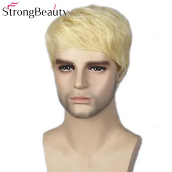 

Strong Beauty Gold Blonde Men Wigs Synthetic Wig Short Hair Body Wave Wigs