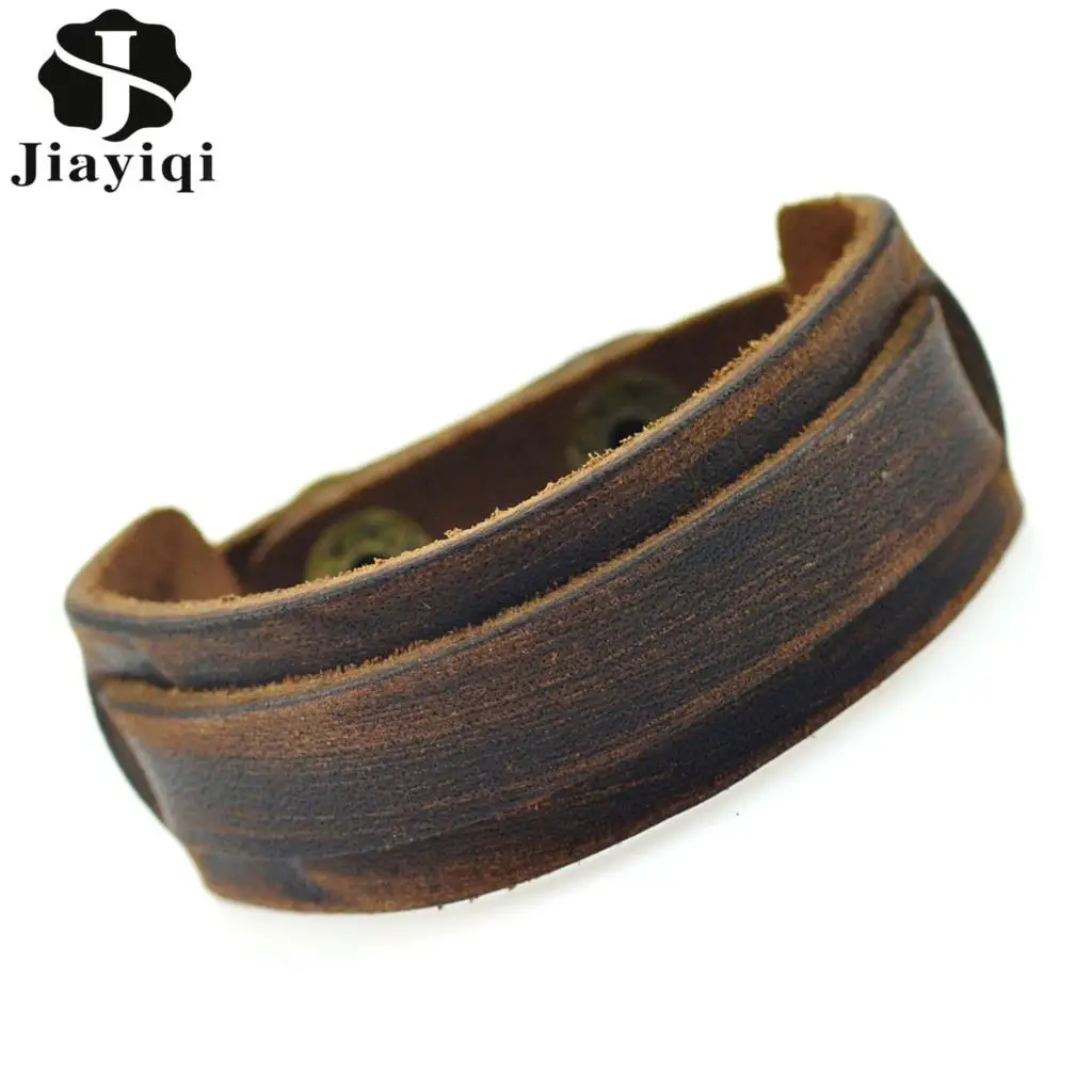 

Jiayiqi New Vintage Braided Genuine Leather Bracelets Fashion Brown Punk Cuff Bracelets & Bangles for Women Men Jewelry