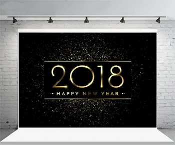 

New Year Black gold glitter confetti splatter texture banner backdrop Vinyl cloth Computer printed party Background