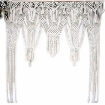 

White Bohemian Macrame Handmade Knitting Cotton Rope Tapestry Wall Hanging Tapisserie Banner Tassel Craft Home Decor Textiles