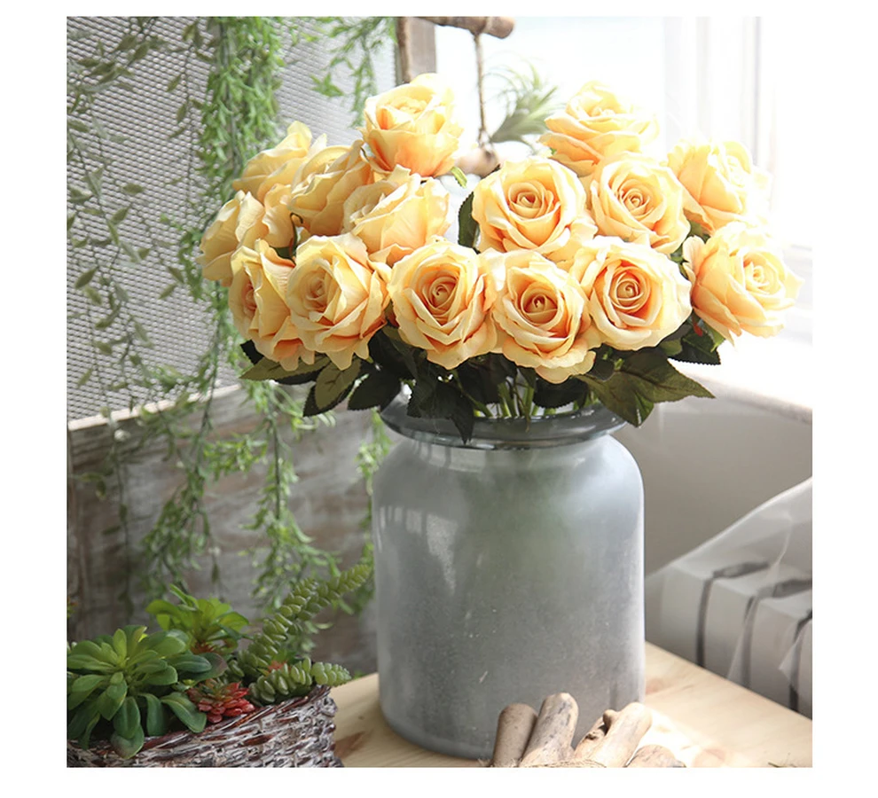 10 Pcs/lot Wedding Decoration White Rose Artificial Flowers Romantic