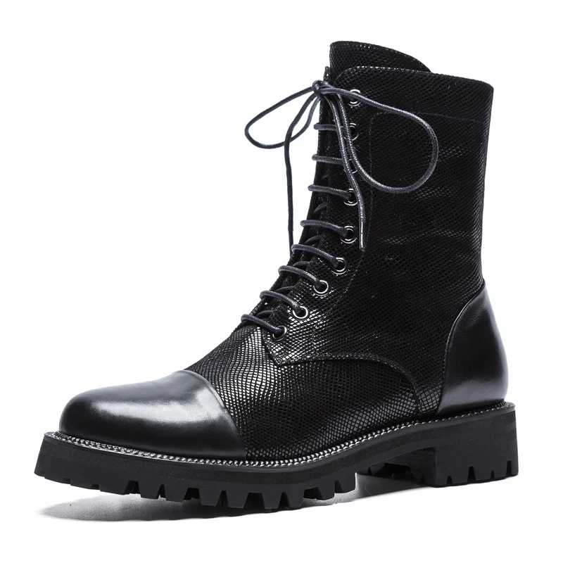 

Winter Style Woman Boots 3.5 CM Thick Heels Winter Ankle Shoes Genuine Leather Lace-up Low Boot Woman Box Packing X203