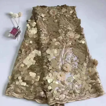 

African Lace Fabric High Quality Nigerian French Swiss voile Tulle With Sequins And Beads Lace Fabrics 5 yards For Dress A1115