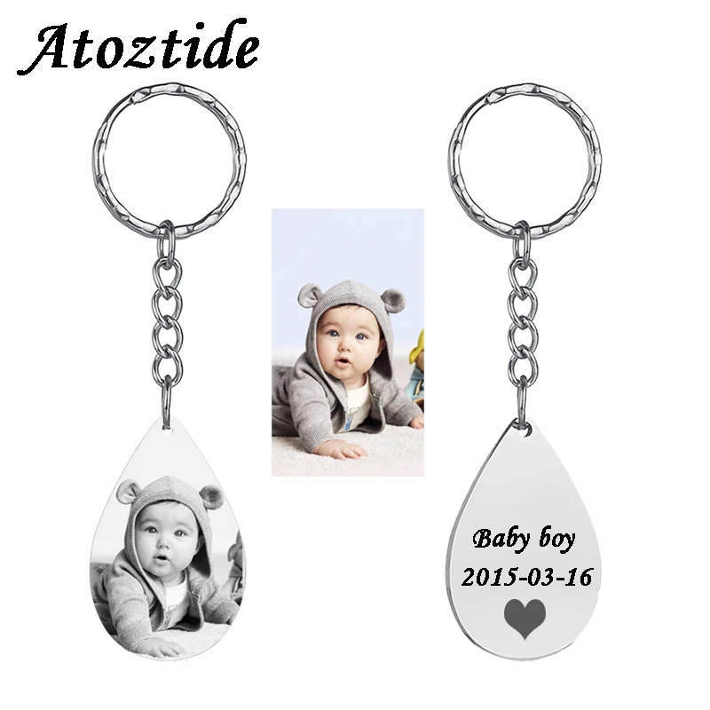 

Atoztide Customized Waterdrop Key Chain For Family Stainless Steel Personalized Engrave Photos Mouse Deer Keychain Christmas