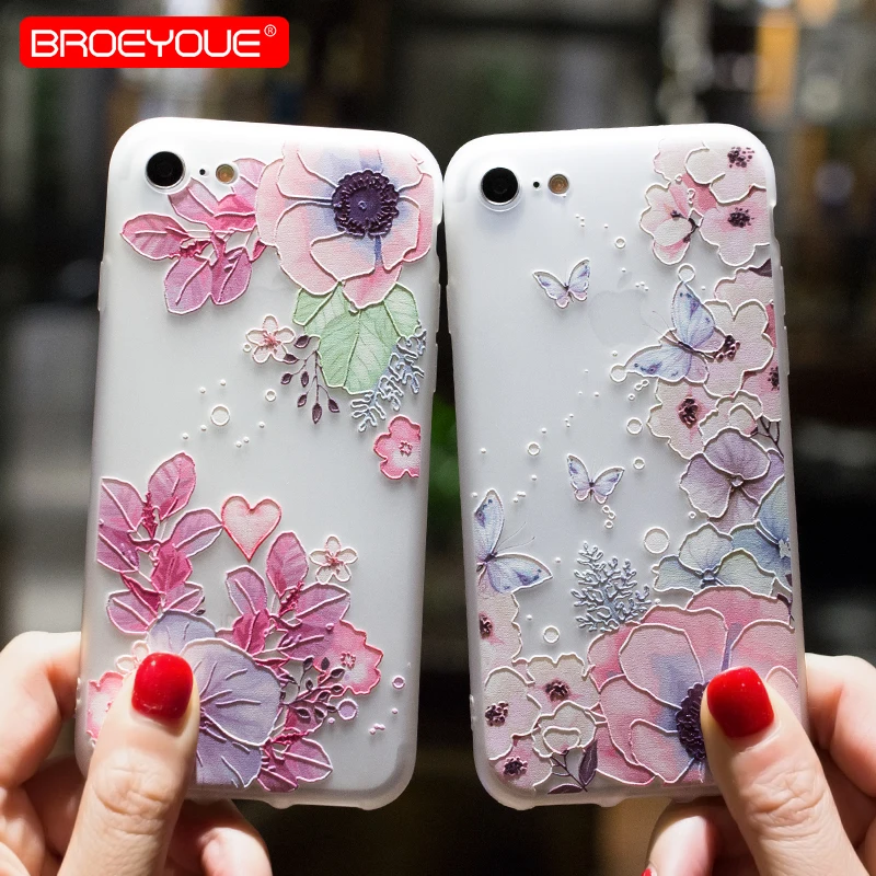 

BROEYOUE Case For iPhone 5 5S 6 6S 6S Plus 7 8 Cases 3D Relief Soft TPU Silicone Case For iPhone 7 8 Plus X Cell Phone Cases