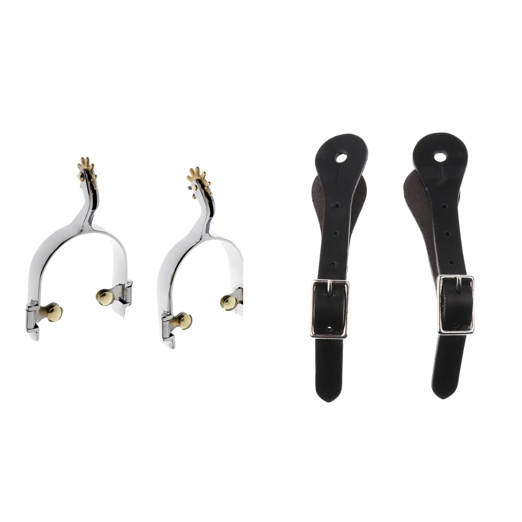 1 Pair 22cm Equestrian Horse Riding Stainless Steel Spur and Leather Straps