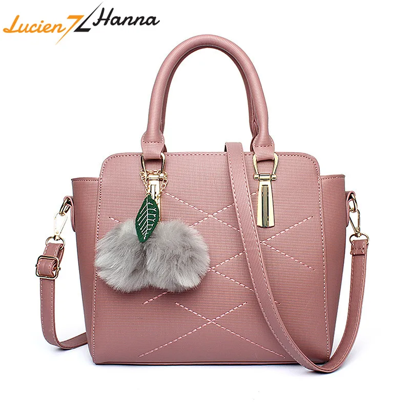 Women Top-handle Messenger Bag Solid Color Fashion PU Leather Handbag Female Crossbody Bags Fox Tassel Casual Tote with Fur Ball цена Women Top-handle Messenger Bag Solid Color Fashion PU Leather Handbag Female Crossbody Bags Fox Tassel Casual Tote with Fur Ball цены онлайн