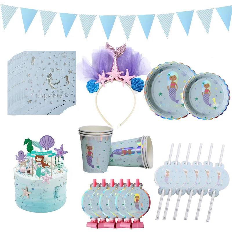 

Little Mermaid Party Supplies Paper Plates Cups Girl Birthday Party Decorations Tableware Under The Sea Party Baby Shower Favors