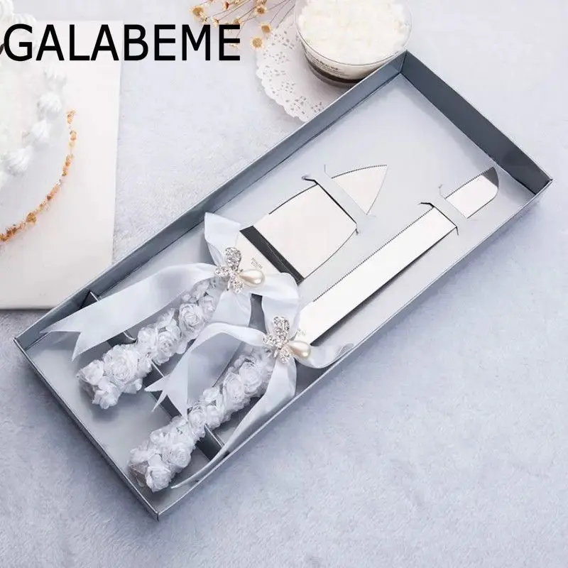 Galabeme Personalized Resin Cake Knife Serving Set Butterfly Pearl Bowknot Handle Custom Name &amp Date Wedding Party Decoration | Дом и сад