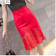 Юбка OLN шелковая пряжа Женская Корейская версия с вытачками, с высокой посадкой эластичная сумка модные с фасонным подолом юбка большого размера S-5XL
