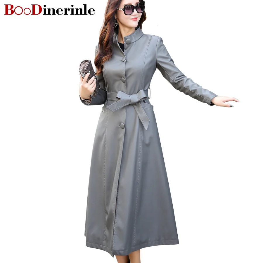 Jacket Jacket Leather Ceinture grey Gamme longue Printemps Femmes Mode Jacket En Automne Manteaux Veste 2018 Trench Folder F008 De Black red coats Pu Mince Cuir X Cotton black 5xl Haut M Cotton red BaZqwgyp