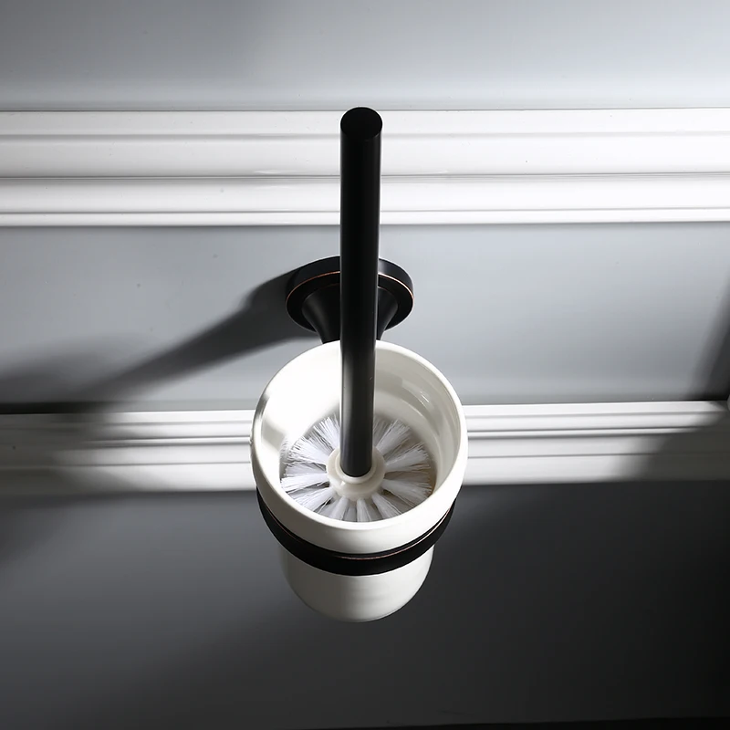 Европейский стиль латунь держатель для туалетной щетки с Керамика чашки черный, ершик для унитаза Ванная комната товары Аксессуары для