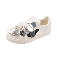 Новое поступление года; популярные женские туфли с блестками; повседневные тонкие туфли на плоской подошве с круглым носком; модная парусиновая обувь