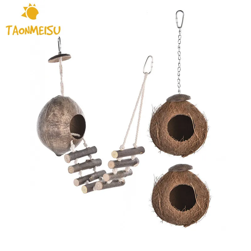 

Parrot Bird's Breeding Nest Pet Toys Ladder for Hamster Parrot Chewing with Coconut Hide Nest Shells Ladder Drop Shipping