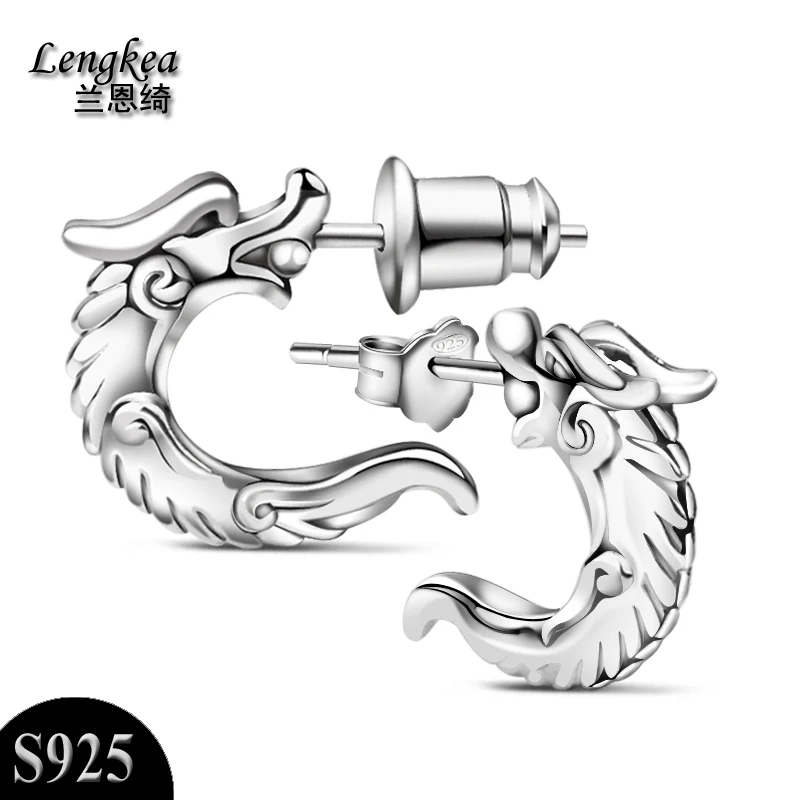 Мужские Модные сережки-гвоздики из стерлингового серебра 925 пробы, крутые сережки с рисунком дракона, подарок для мальчиков и друзей, аксессуары для ушей