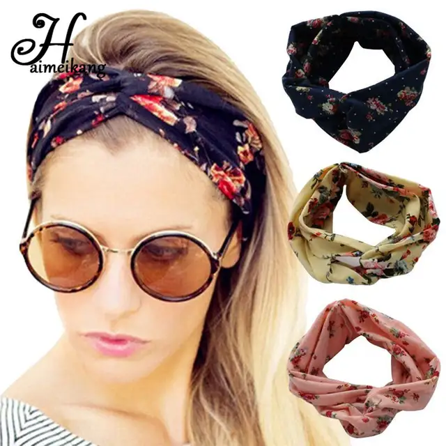 Online Shop Haimeikang Wanita Serban Headband Motif Bunga Bandana