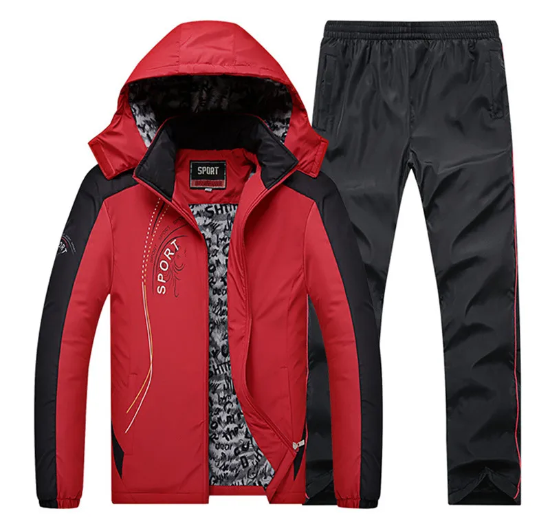 2018 новые мужские осень-зима костюмы Плотная теплая куртка + брюки костюм Повседневное мужской спортивной пальто куртка с капюшоном