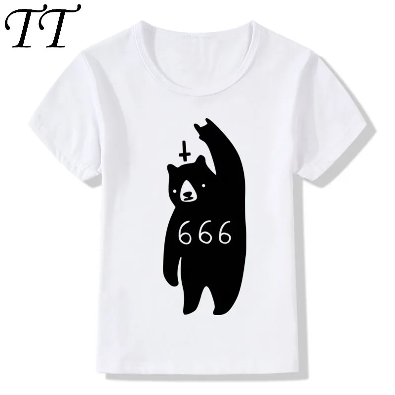 

Boy and Girl 666 bear Satan Printing T-shirts Children Funny Cartoon Customs T shirts Kids Animal Tops Tee Baby Clothes,ooo145