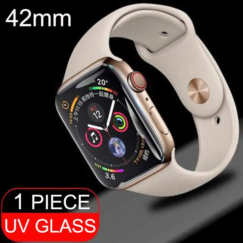9D УФ-Стекло Nano Liquid для Apple Watch 38 мм 42 мм 40 мм 44 мм Защита экрана для Apple 4 3 2 1 серии Полный Клей закаленное стекло - Цвет: 42MM