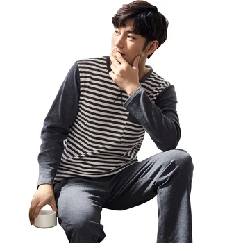 

Nightwear Autumn Winter Plus Size Cotton Long-sleeve Male Sleepwear Men Pyjamas Set Striped Leisure Warm Pajamas Men Pijamas