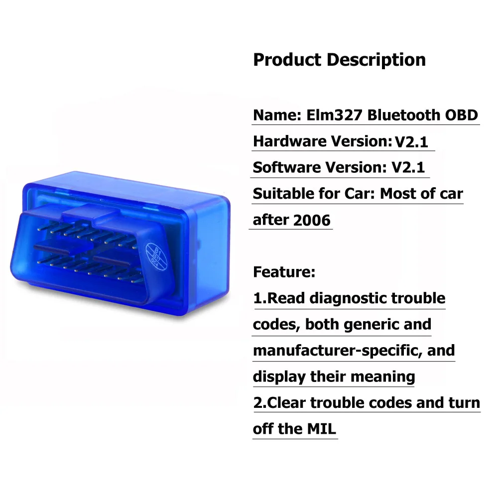 Elm327 V2.1 OBD2 Bluetooth Автосканер для автомобиля матовый материал Elm-327 2,1 ODB сканер Диагностический Авто адаптер код ридер