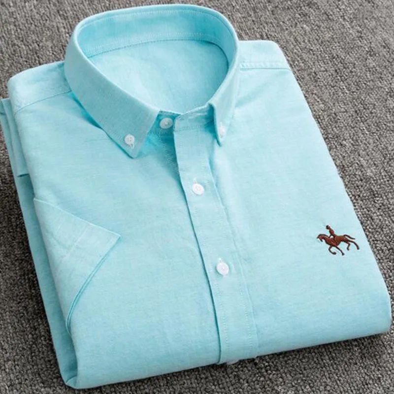 Летние рубашки из чистого хлопка в Оксфордском стиле высокого качества, Camisa, однотонные, яркие цвета, с коротким рукавом, с отложным воротником, ткань, облегающая, удобная