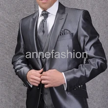 Вечернее платье/Свадебные смокинги, яркие шелковые темно-серые смокинги, мужской костюм(пиджак+ брюки+ жилет+ галстук