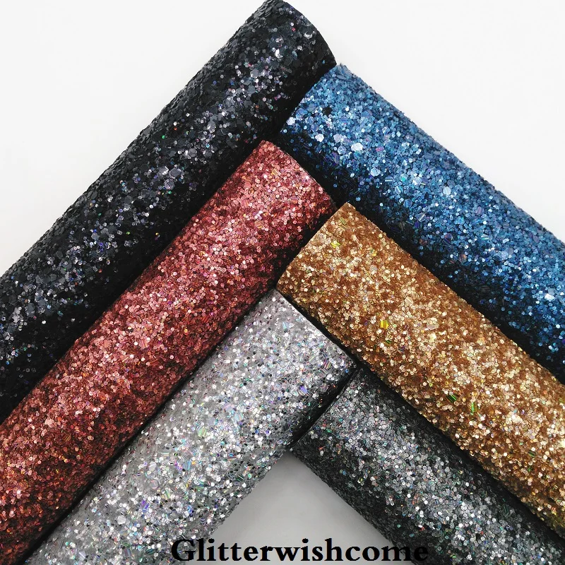 

Glitterwishcome 21X29CM A4 Size Vinyl For Bows Chunky Glitter Leather fabric Vinyl for Bows, GM084A