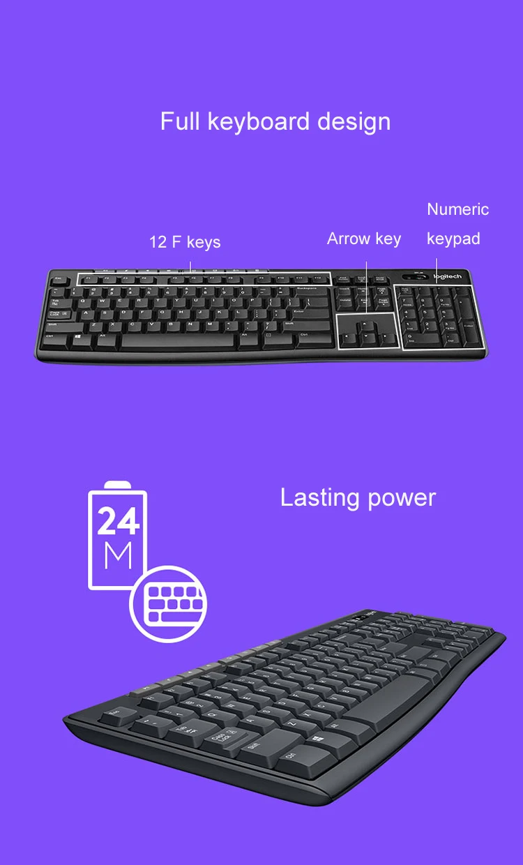 Logitech K270 Беспроводной-ассортимент клавиатур ноутбука, настольного компьютера, мультимедийная клавиатура