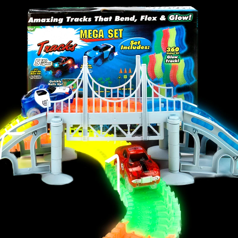 

Inflatable Miraculous Glowing Race Tracks Bridge Set Changeable Road LED Car 2 Bend Flash In The Dark Flexible Toy For Boys
