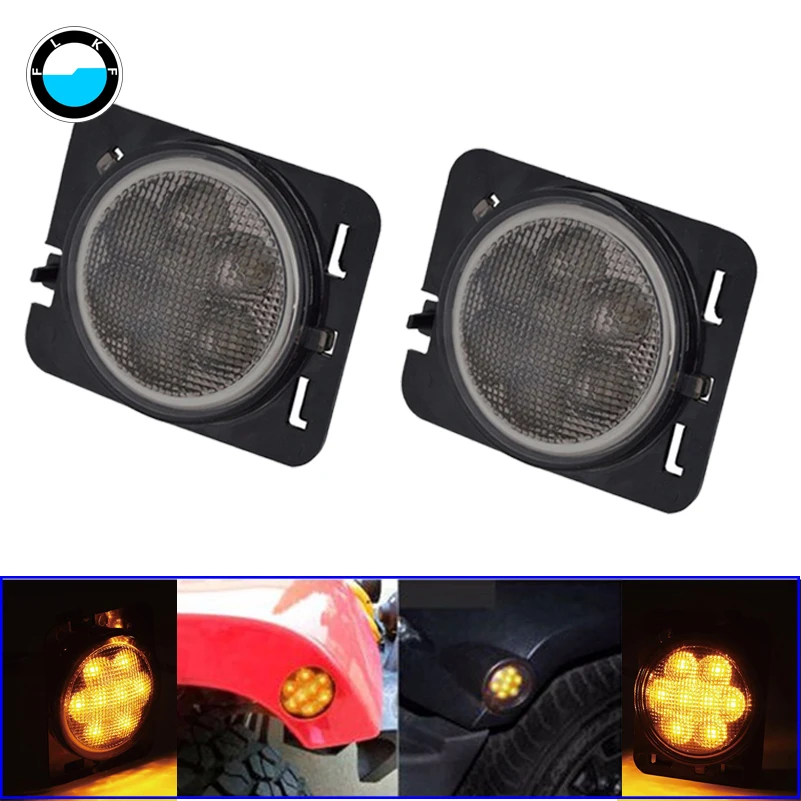 

2pcs Black Front Fender Side Marker LED Light Smoke Lens Turn signal Yellow for Jeep Wrangler JK 07-17.