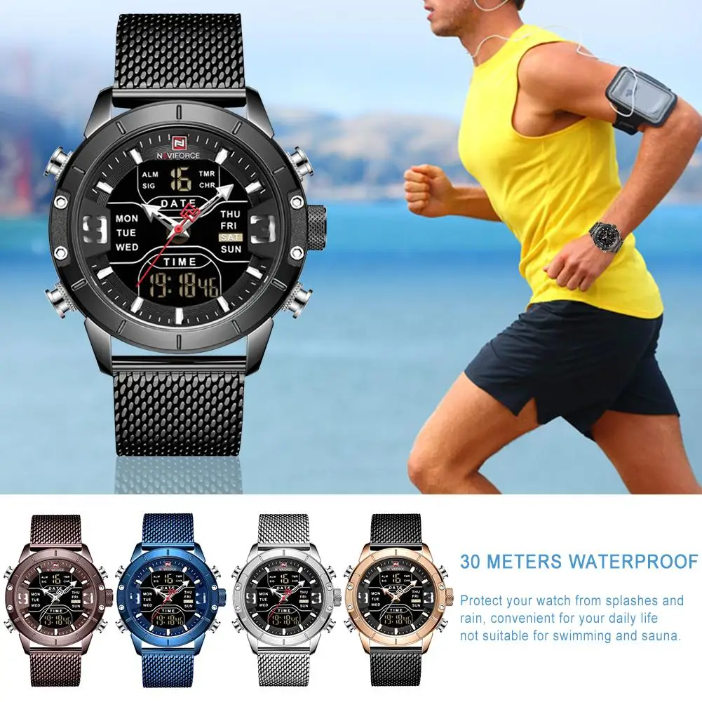 

Sports Watch Men's Calendar Alarm Clock Waterproof Function Multi-Function Mesh Belt Quartz Watch Running Mountaineering Fishing