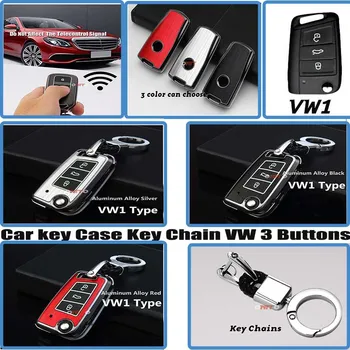 

Aluminium Alloy For VW Auto keyborad Remote Protect Car key Case cover with Auto Key chain Ring Car Key Fob bag 3Buttons