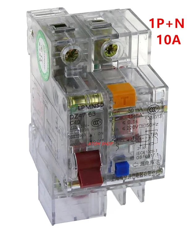 

DZ47 10A 1P+N Residual current Circuit breaker with over current and Leakage protection RCBO