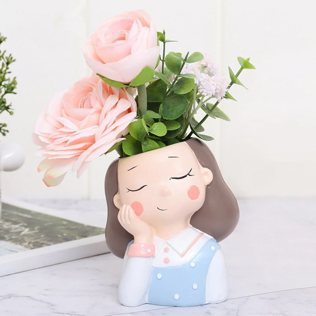 Garden Decor Flowerpot Succulent Planter Pot Vase Girl Figurines Desk Top Statue Figure Micro Landscape Bonsai Holder Pot	