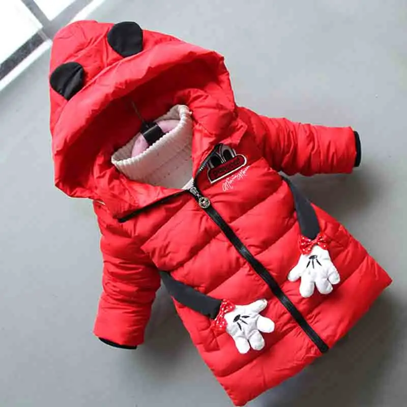 

BibiCola Children girls Cotton Padded Outerwear cute Cartoon kids Winter Thicken Warm Down Coat Girls Fashion Long snow jacket