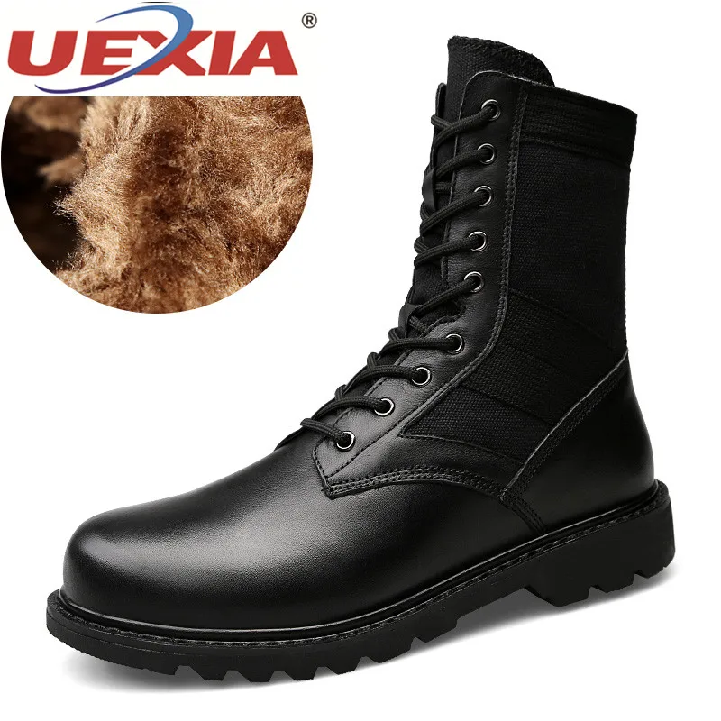

UEXIA Autumn Winter Fashion Men Boots Vintage Style Casual Men Shoes High-Cut Lace-Up Warm Plush Motorcycle Boots Moccasin Flats
