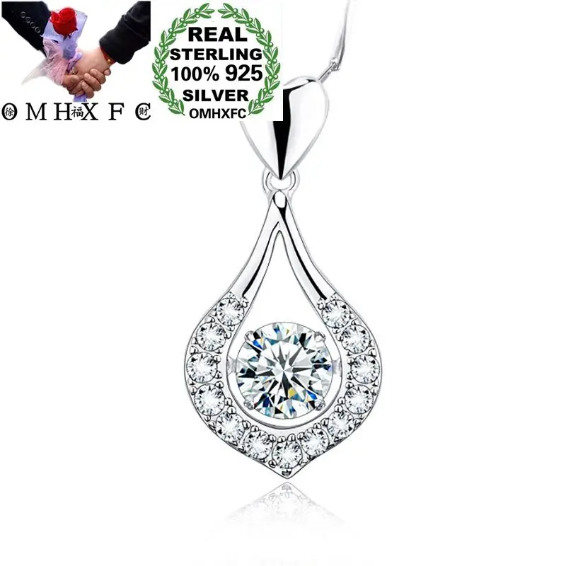 

OMHXFC Wholesale European Fashion Woman Girl Party Birthday Wedding Heart AAA Zircon 100% 925 Sterling Silver Pendant Charm PD26