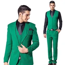 Мужские костюмы зеленого цвета с отворотом, модные костюмы Terno Masculino, 4 предмета(куртка+ брюки+ жилет+ галстук+ платок), официальные высококачественные костюмы
