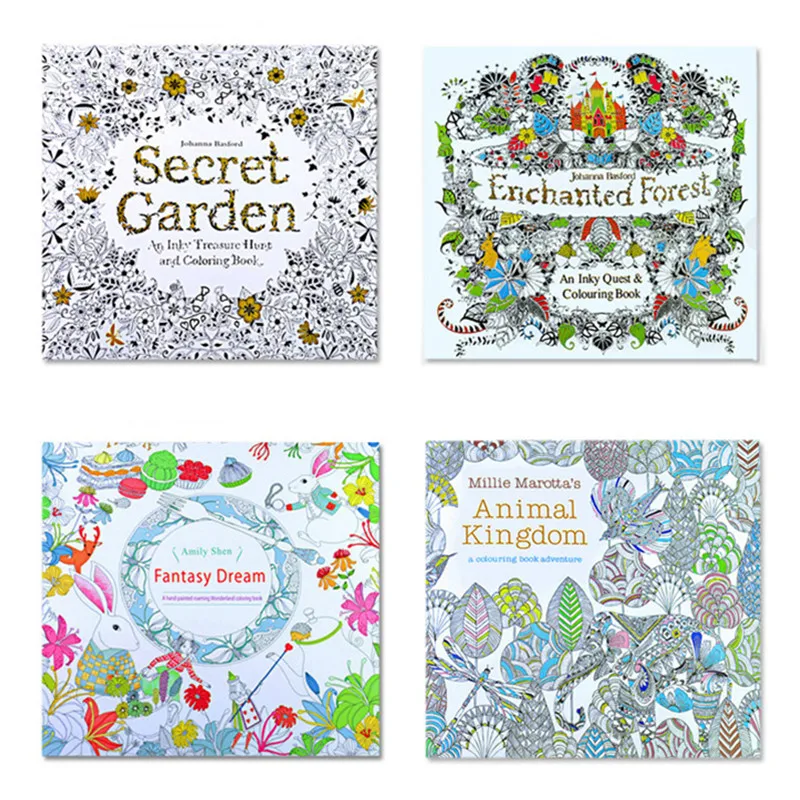 

The Secret Garden 4pcs English Edition Coloring Book for Adult Kids Antistress Mandala Quiet Color Drawing 24pages 18.5*18.5cm