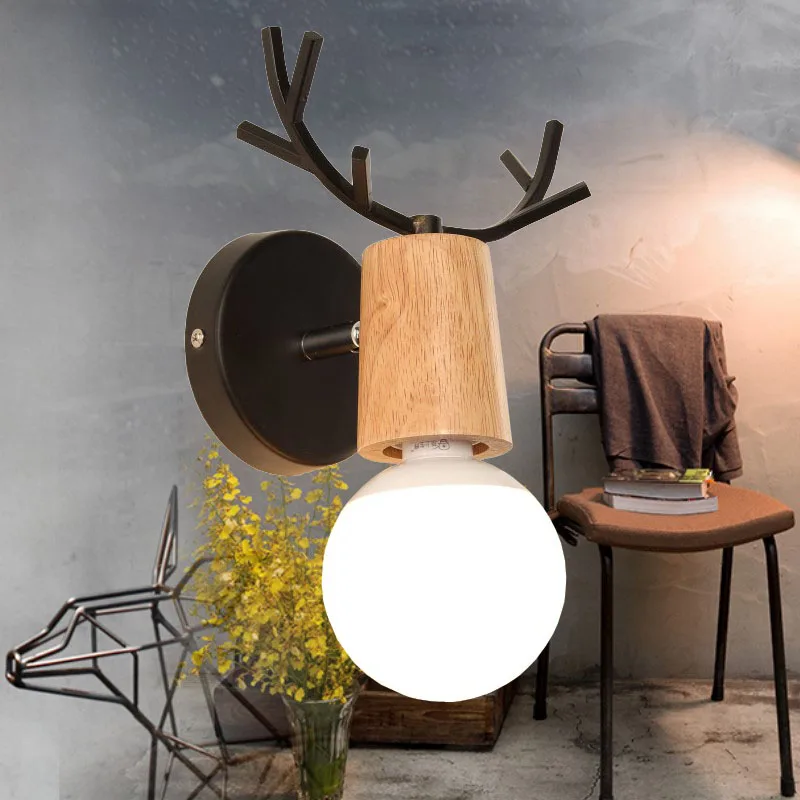 

Nordic wood art creative personality antler sitting room bedroom wall lamp bathroom vanity mirror cabinet lamp bathroom mirror