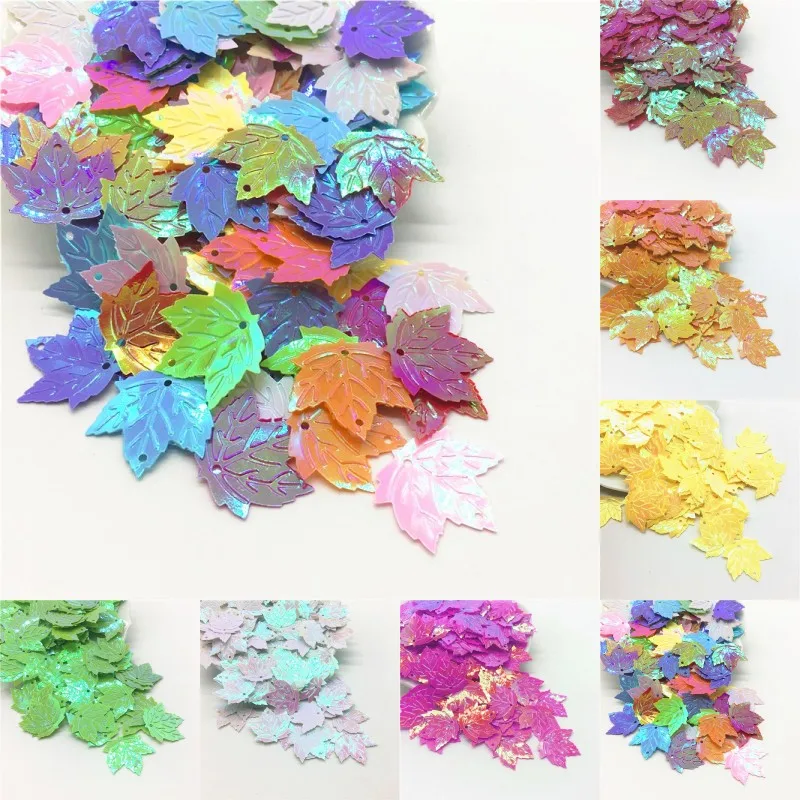 

Maple Leaf Shape Sequin 21mm Multicolor Loose PVC Sequins Paillettes DIY Sewing Crafts Women Garments Bags Accessories 20g