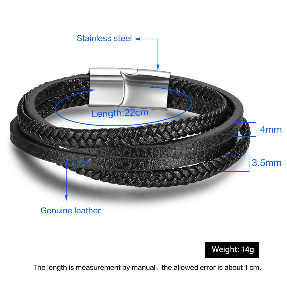 Браслеты и браслеты мужские кожаные браслеты из нержавеющей стали плетеная веревка Магнитная застежка мужские браслеты ювелирные изделия Новинка(BA101881