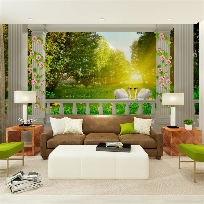 

beibehang balcony Swan Lake Forest Roman custom murals TV background wallpaper 3d stereoscopic wallpaper wall murals wallpaper