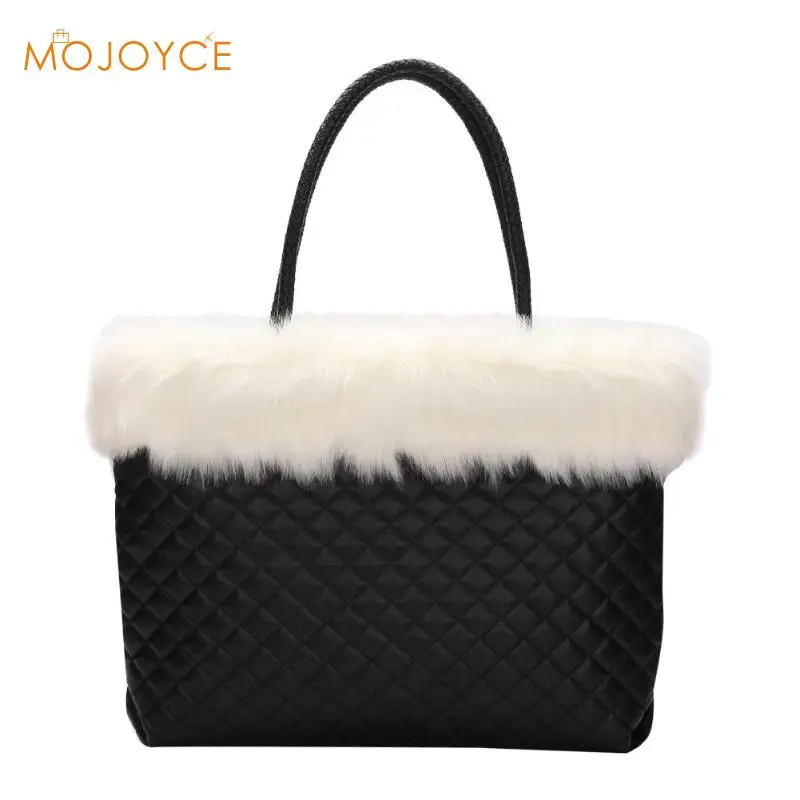

Elegant Fur Plaid Leather Shoulder Handbags for Women Ladies Vintage Large Capacity Totes Bags Female Luxury Handbag bolsa femin