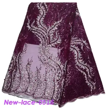 

2019 Latest French Laces Fabrics High Quality Tulle African beads Lace Fabric For Wedding Nigerian Sequins Tulle Lace Material T