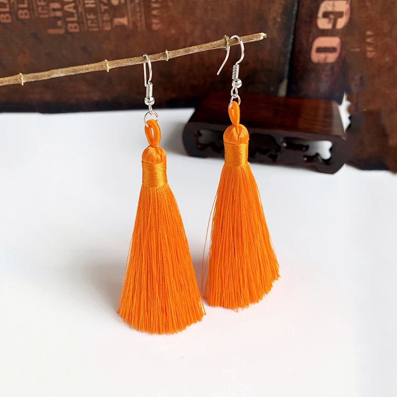 de borla hechos a mano para mujer, aretes largos de 25 colores, naranja, bohemio, a la Vintage, joyería 2019|Pendientes con forma de gota| AliExpress